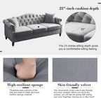 2 Piece Velvet Chesterfield Sofa,79" 3 Seater and 57" Loveseat Sofa Set,Button Tufted Nailhead Trimming Curved Backrest Rolled Arm (Grey, 79" 3 Seater and 57" Loveseat Velvet Sofa Sets)