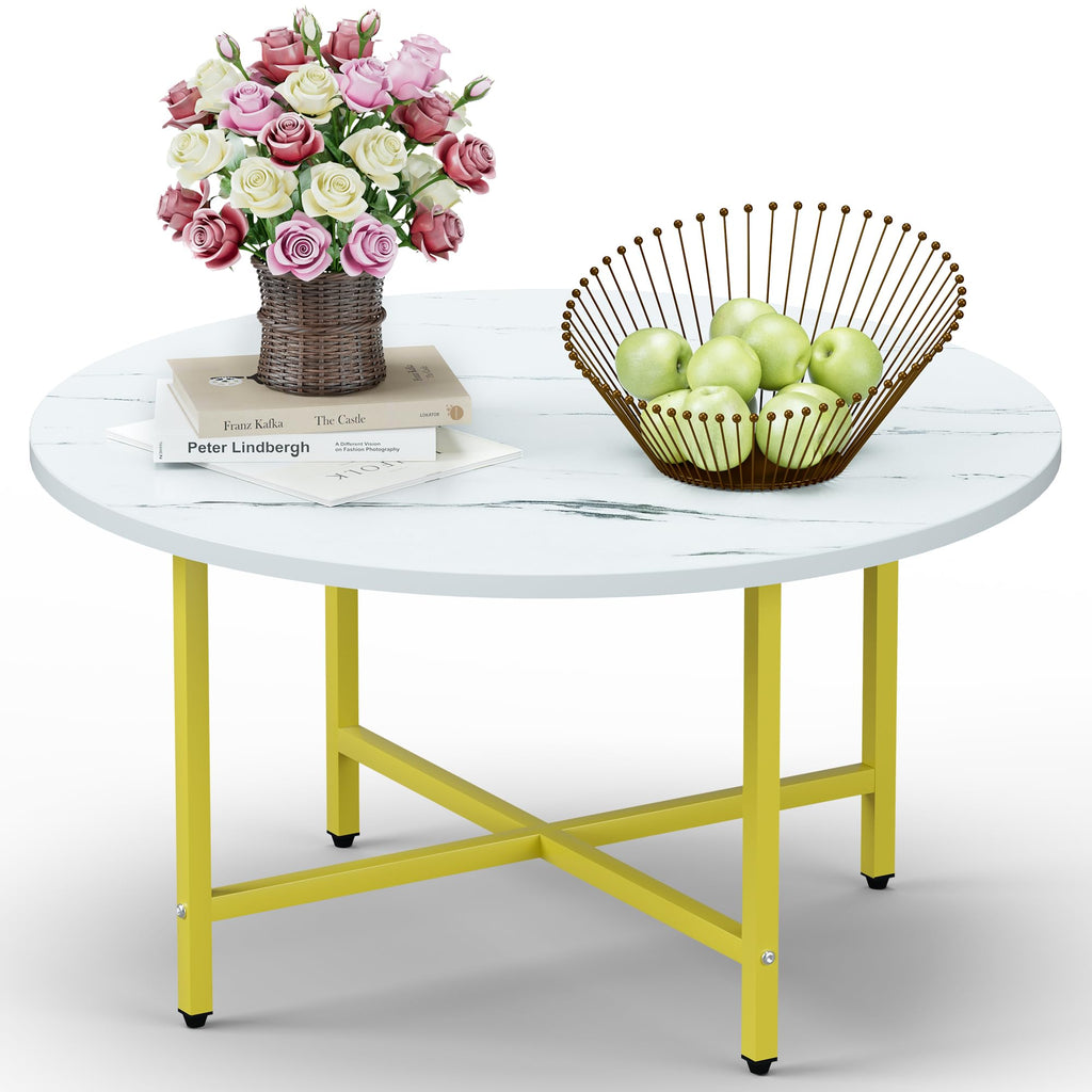 Round Coffee Table, Small Coffee Tables for Living Room, Wood Coffee Table with Metal Frame, Floor Table Desk for Sitting on The Floor, Home, Office, Farmhouse, Rustic Brown (23.6"D x 17.7"H)