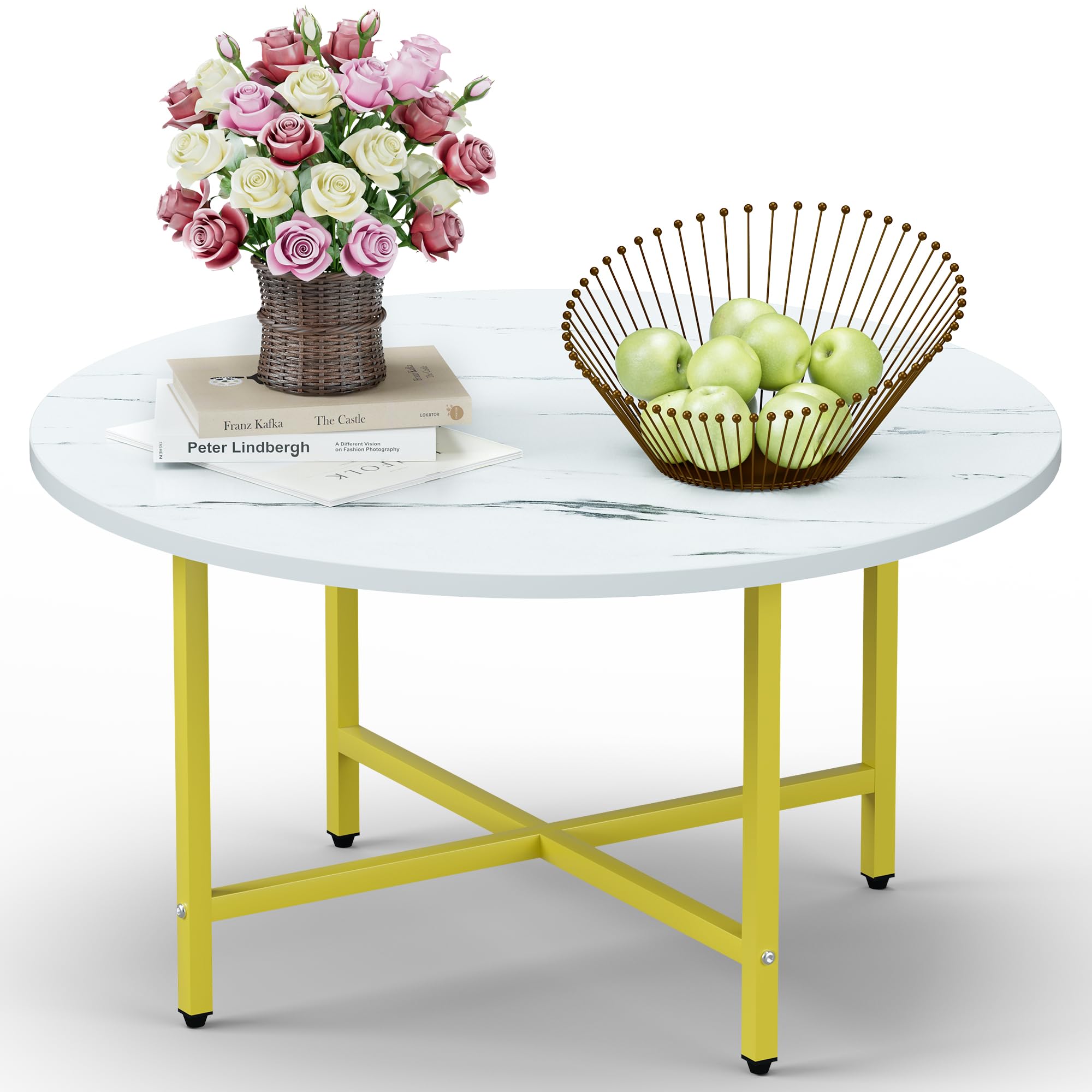 Round Coffee Table, Small Coffee Tables for Living Room, Wood Coffee Table with Metal Frame, Floor Table Desk for Sitting on The Floor, Home, Office, Farmhouse, Rustic Brown (23.6"D x 17.7"H)