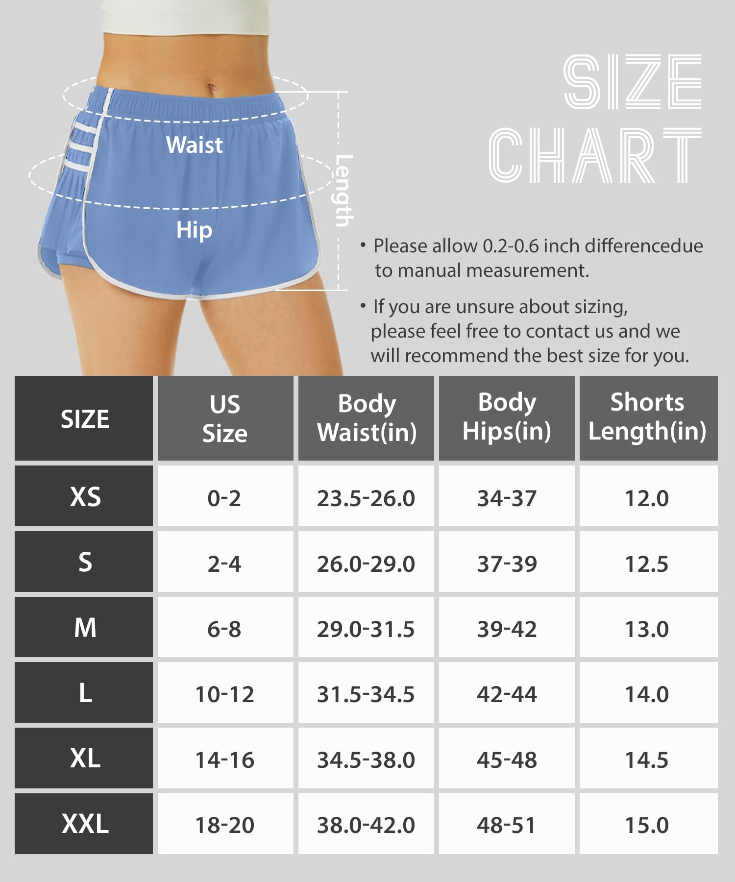 COPYLEAF Løbershorts til kvinder med høj talje Atletiske shorts Hurtigtørrende Flydende træningsshorts med plisseret sommerfugledesign og lommer (Himmelblå L)