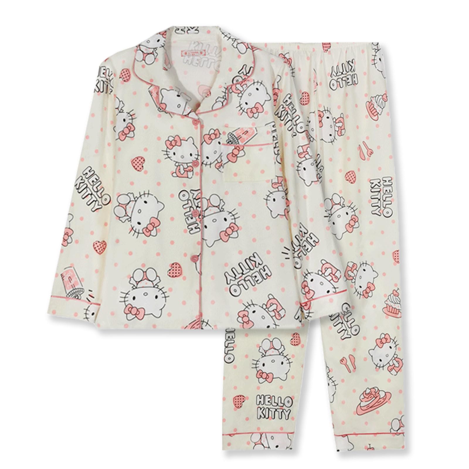 TradWloth Cute Women's Pajama Sets, Cartoon Print Sleepwear Long Sleeve Shirt and Casual Pajama Pants