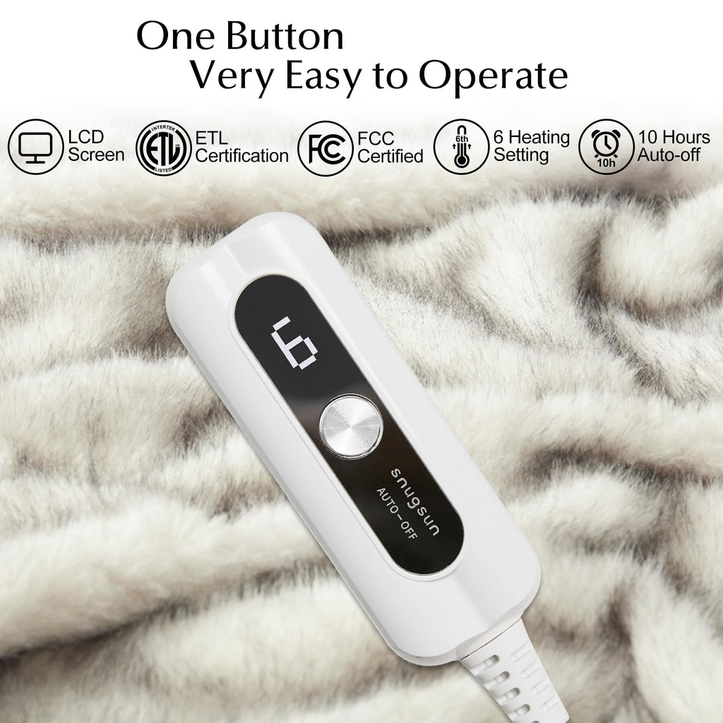 Heated Blanket Throw Size, Soft and Cozy Electric Heating Blanket for Bed, Automatic Safety System 6 Heating Levels & 4 Hours Auto-Off, 50" x 60" Dark Grey