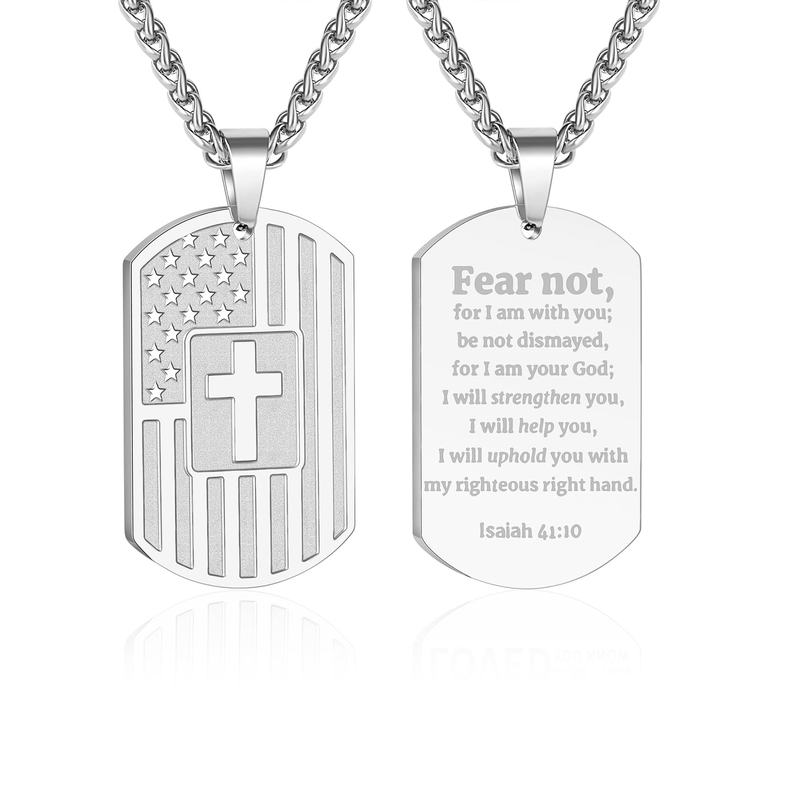 DuoDiner Graduation Gifts-American Dog Tag Necklace Bible Verse Pendant, First Communion Baptism Confirmation Religious Graduation Gifts for Him Boys Men Kids Teens Dad
