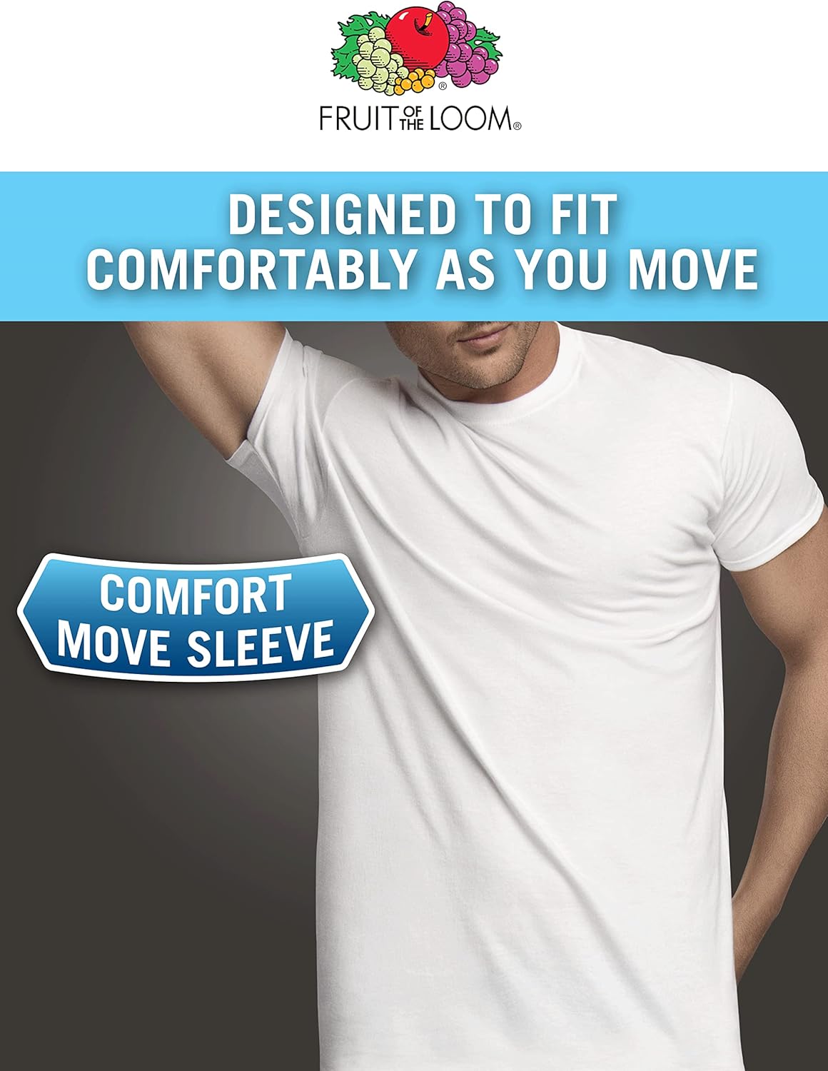 Fruit of the Loom Men's Crew Tee Undershirts, Moisture Wicking & Tag Free, Also Available in Big & Tall