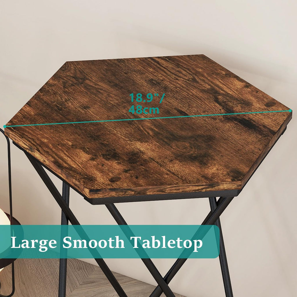 IBUYKE Side Table, Industrial Small End Table with Gold Metal Legs, Sofa Tables for Small Space, Coffee Accent Tables for Living Room, Bedroom, Office, Rustic Brown UTMJ064H