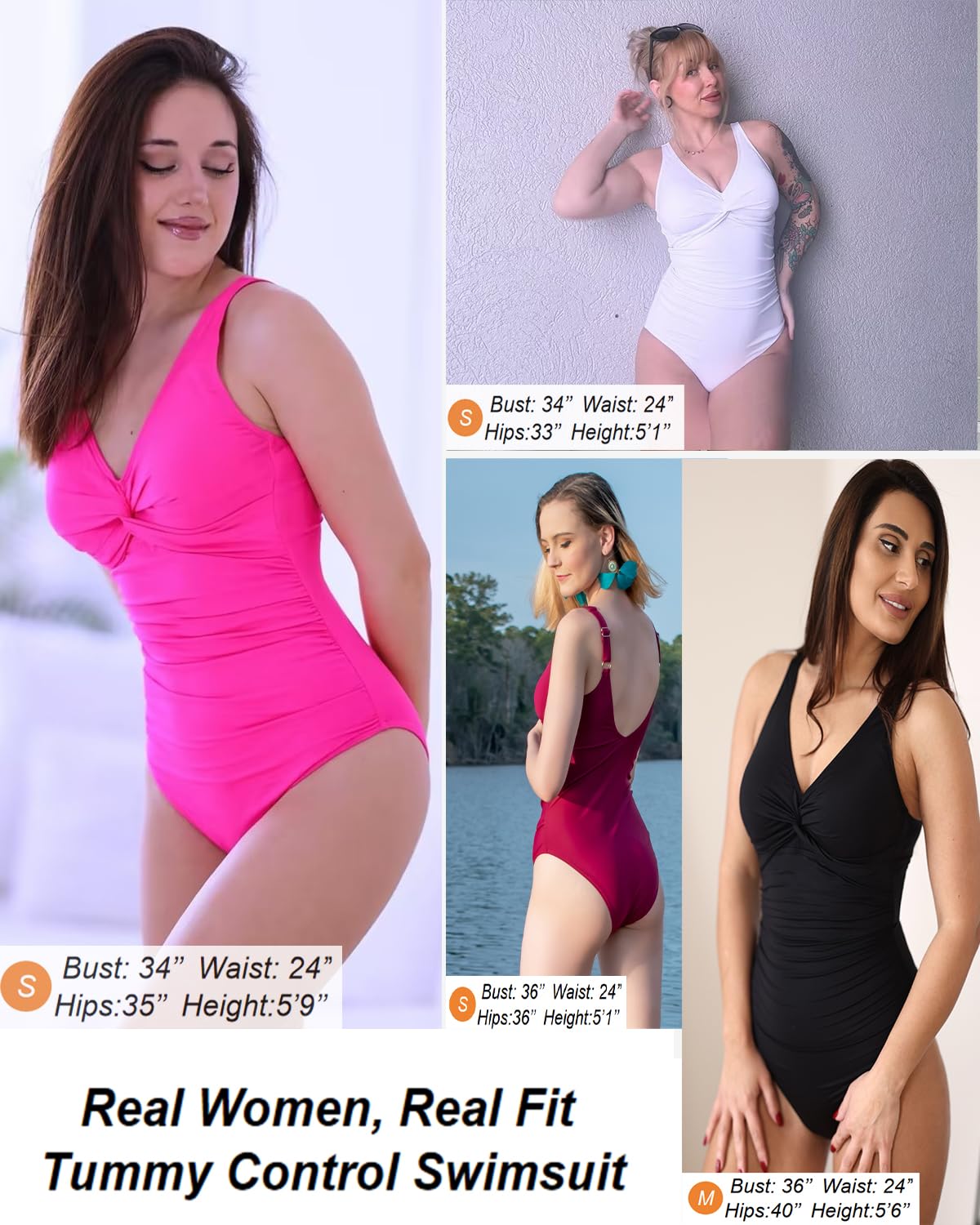 Holipick Sort Kvinder Mavekontrol Énstyks Badedragt - Push Up Badedragt Fuld Dækning Slankende Badetøj L