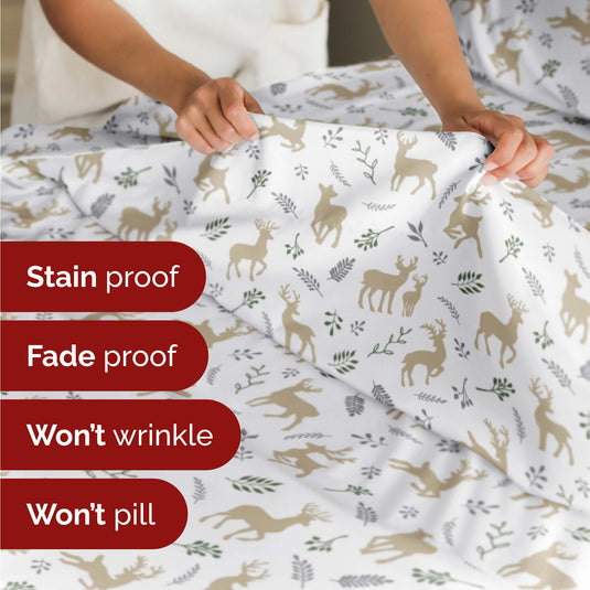 Queen Christmas Tree Sheet Set - Holiday Xmas Pattern Linen Set - Deep Pockets - Snug Fit - 4 Piece - Wrinkle Free - Comfy & Cooling Festive Winter Bedding - Easy To Care For - Kid Friendly