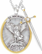 Archangel St. Michael Catholic Patron Steel Viking Pendant Necklace Jewelry Divine Sword Senhield Protection Gift for Men and Women-1PC-Anvirtue