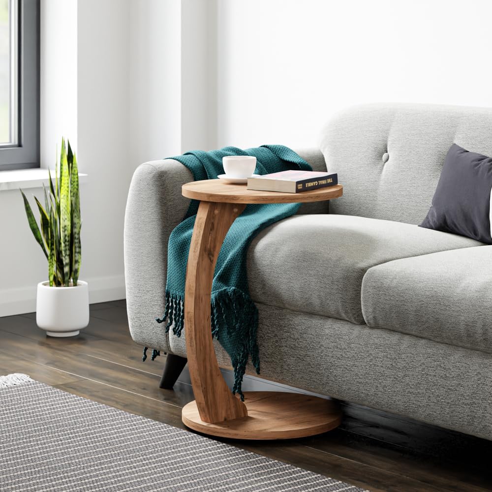 C-Shaped Round End Table with Rolling Wheels - C-Type - Side Table Modern Design