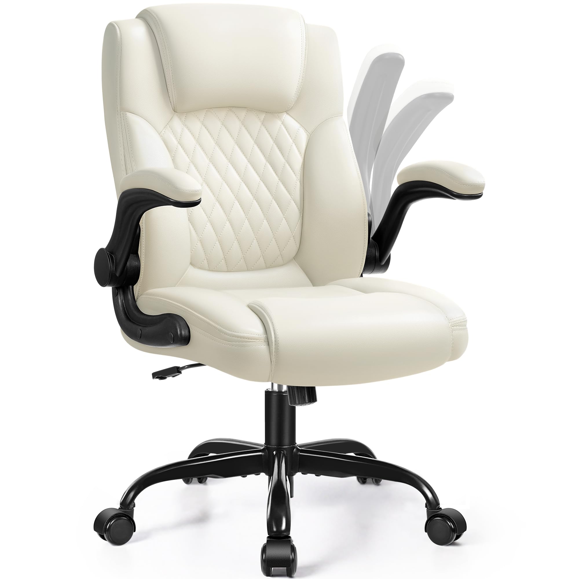 Leather Office Chair, PU Home Computer Desk Chairs with Ergonomic Back Support, 360°Swivel Free，Small Gaming Chair with Wheels and Adjustable Armrests, for Short People Use, Black