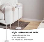 Small Side Table, Metal Round Drink Table, Desktop Diameter 7.87“ for Living Room Bedroom Small Spaces Sofa Couch Chair, White