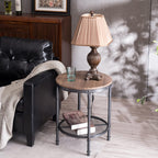 Bonnlo Industrial Round End Table - 20" Metal & Wooden Side Table for Couch & Living Room