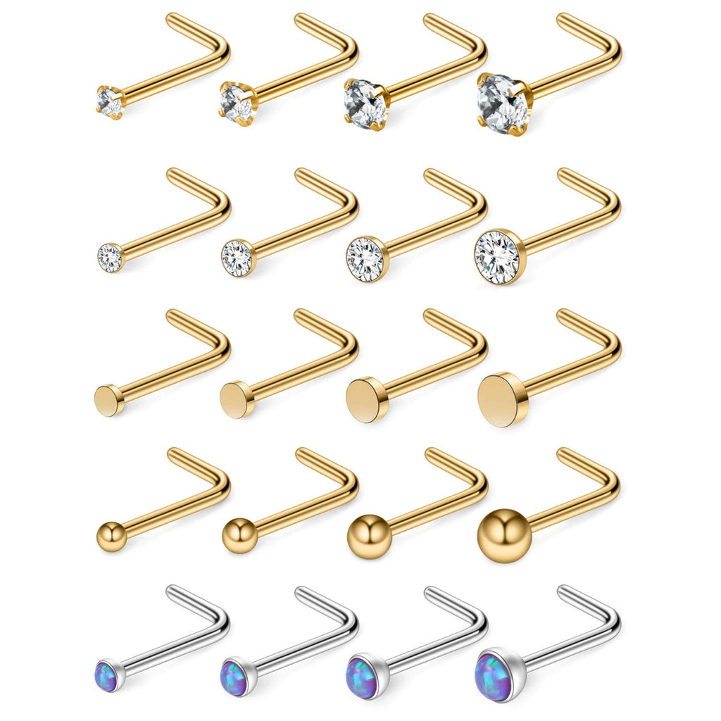 Ruifan 20G 1.5mm 2mm 2.5mm 3mm 3.5mm 4mm Opal Clear Diamond CZ Nose L Shaped Studs Rings Piercing Jewelry 4-20PCS