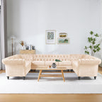 U Shaped Large Sectional Sofa, Chesterfield Leather Faux Couch Tufted Accent Sofa with Scroll Arms and Nailhead for Living Room, Office