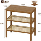 Rattan Side Table Mid Century Modern End Table 3-Tier with Storage Narrow Coffee Table Boho Night Stand Bamboo
