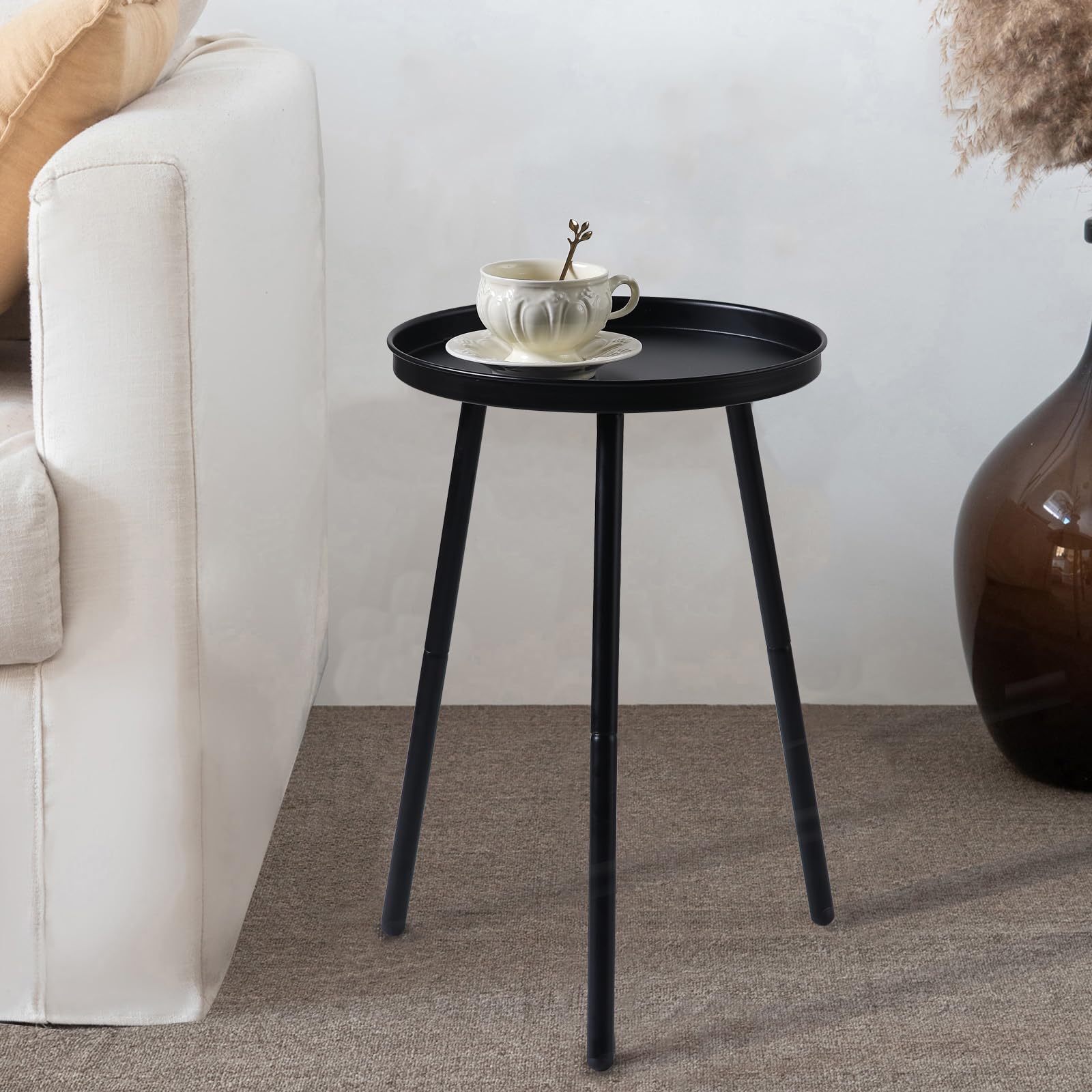 AOJEZOR Side Table: End Table for Indoor Use - Small Side Tables for Small Spaces All Matte Black with 3 Legged
