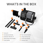 Giraffe Tools Grandstorm Retractable Vacuum with 30 FT Hose Anti-Kink, Wall-Mounted Vacuum Cleaner with 6 Nozzles for Garage Detailing Remote Control Shop Vac, Grey