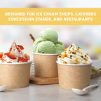 Promora 12オンス 紙製アイスクリームカップ 使い捨て 50個入り + スプーン、熱いスープ/デザート用ボウルとスプーン付き、熱い食べ物と冷たい食べ物に最適、使い捨てスープボウル、アイスクリームボウル、フローズンヨーグルト用（ブラウン 12オンス）