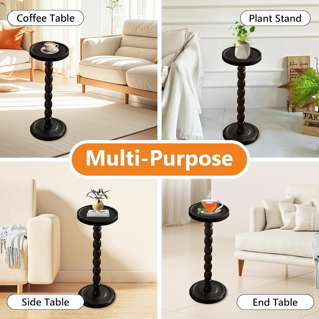 Wood Round Side Table, Small End Table, Plant Stand, Coffee ＆ Drink Table for Living Room,Patio, Bedside, Balcony, Indoor/Outdoor Use (Black)