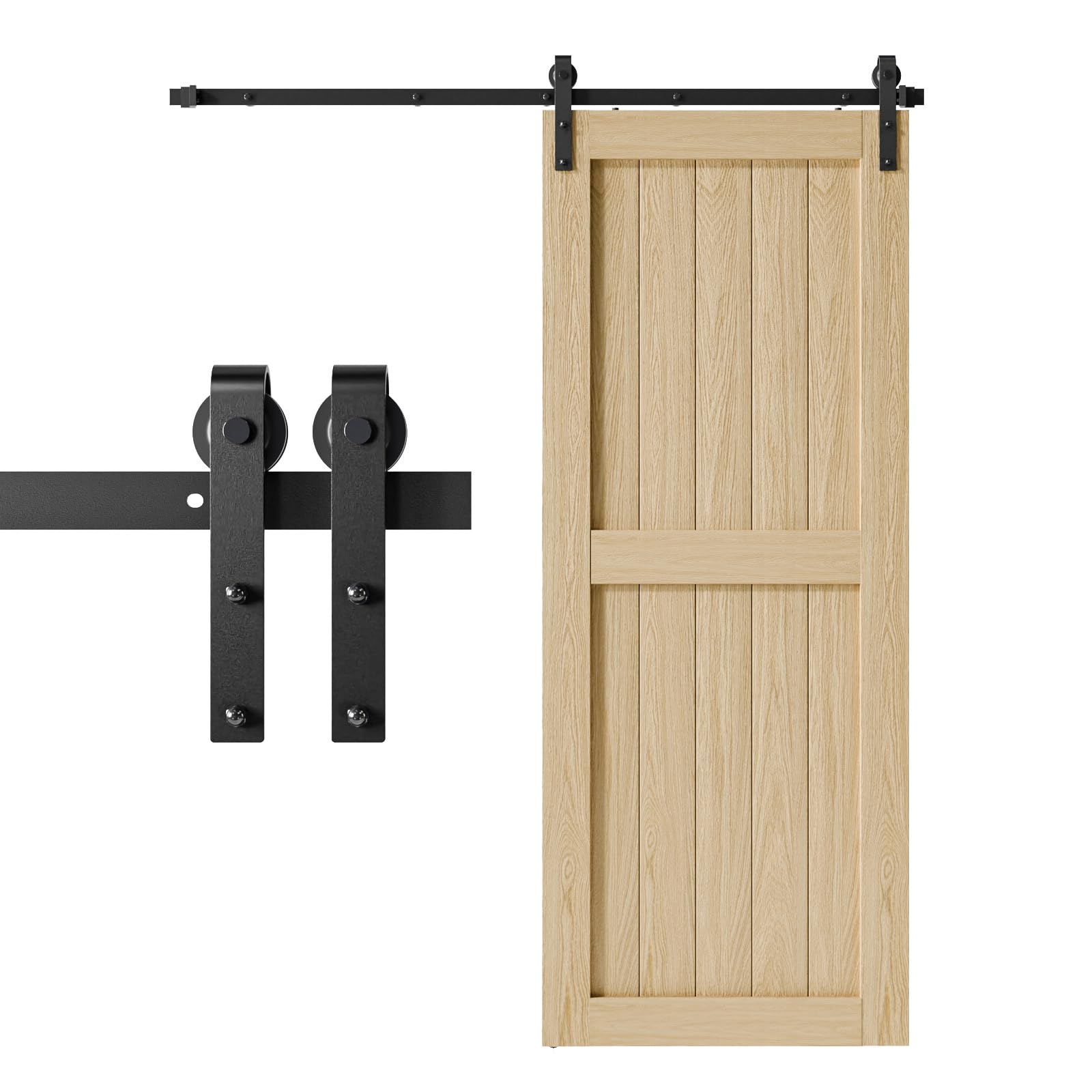 BONIKLUBA Kit de quincaillerie pour porte de grange coulissante de 6 pieds pour porte simple - Solide, fluide et silencieux - Haute résistance - Facile à installer, convient aux portes larges de 36" à 40" (cintre en forme de J)