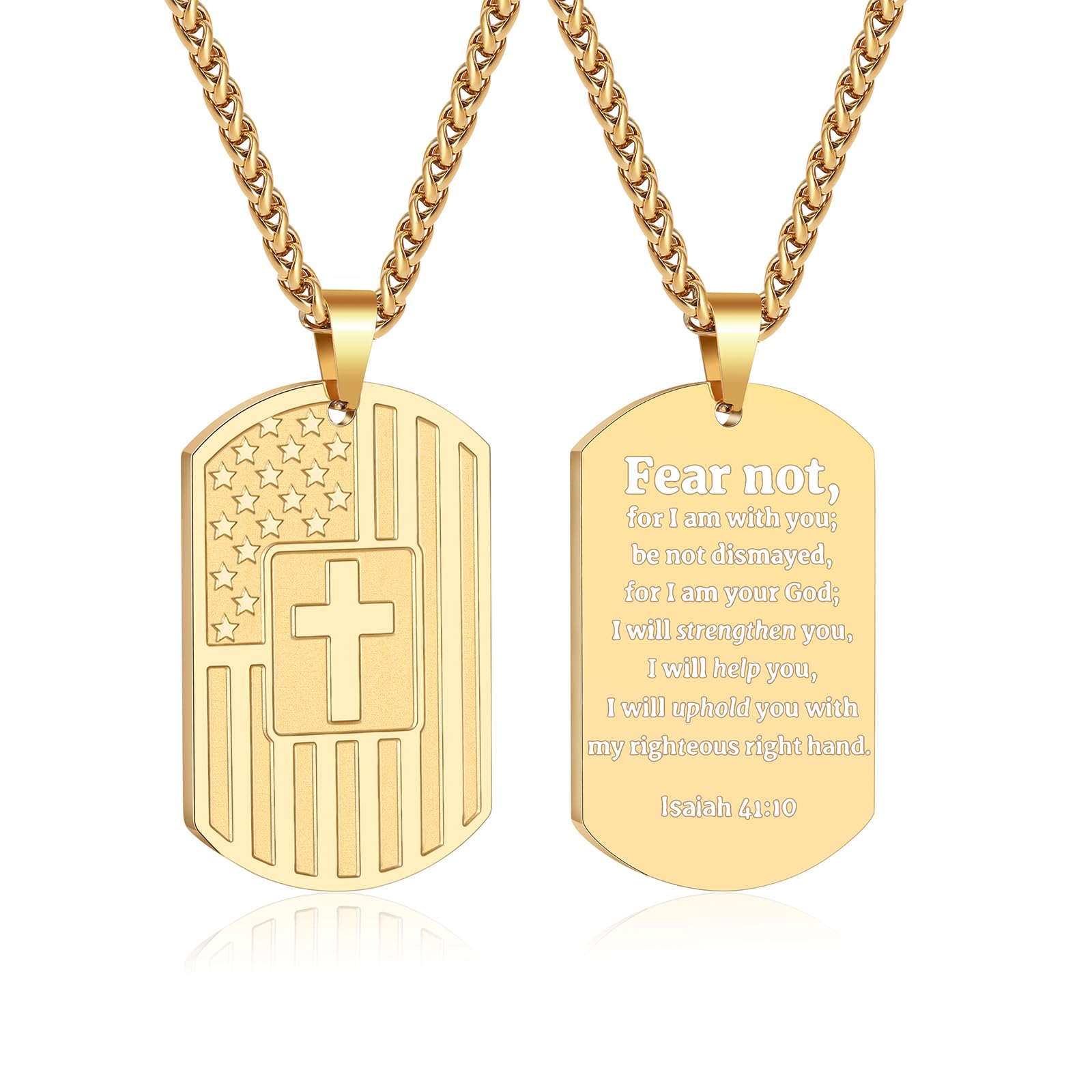 DuoDiner Graduation Gifts-American Dog Tag Necklace Bible Verse Pendant, First Communion Baptism Confirmation Religious Graduation Gifts for Him Boys Men Kids Teens Dad