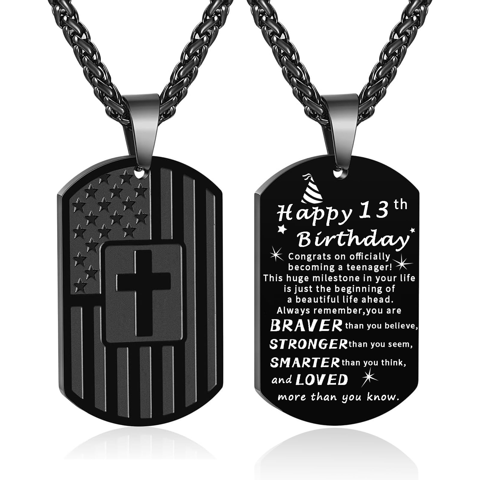 DuoDiner Graduation Gifts-American Dog Tag Necklace Bible Verse Pendant, First Communion Baptism Confirmation Religious Graduation Gifts for Him Boys Men Kids Teens Dad