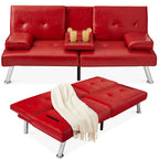 Best Choice Products Faux Leather Upholstered Modern Convertible Futon, Adjustable Folding Sofa Bed, Guest Bed w/Removable Armrests - Black