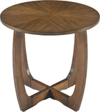 Solid Wood Round End Table with Splicing Top, Farmhouse Sofa Side Table, Beside Corner Table, Large Telephone Table for Living Room, Bedroom, 23.6" Dia x 21.7"H , Easy Assembly, Rustic Brown CJZ3223