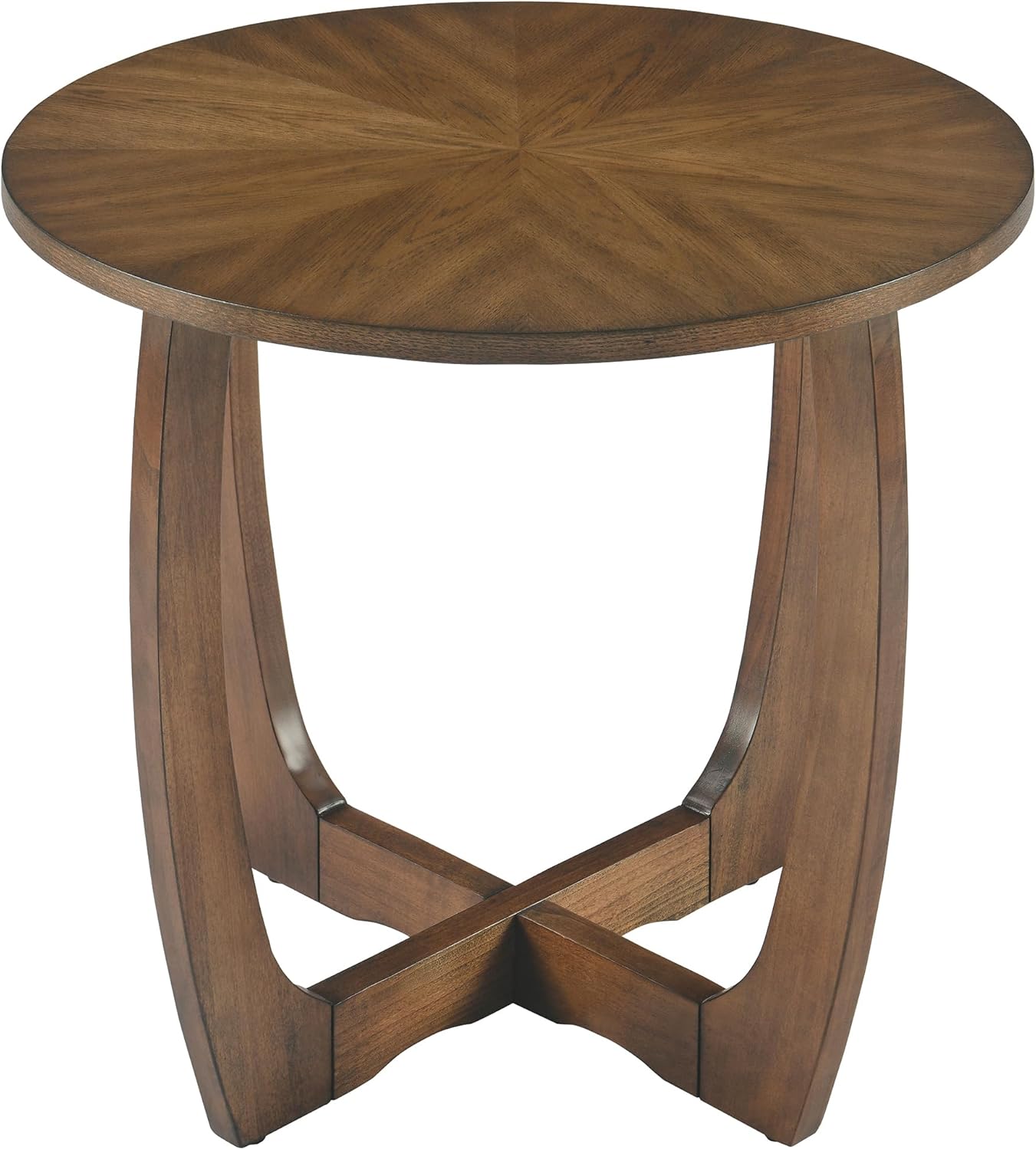 Solid Wood Round End Table with Splicing Top, Farmhouse Sofa Side Table, Beside Corner Table, Large Telephone Table for Living Room, Bedroom, 23.6" Dia x 21.7"H , Easy Assembly, Rustic Brown CJZ3223