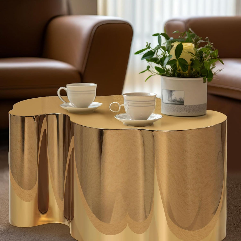 Menkxi Stainless Steel Cloud Coffee Table Modern for Living Room Irregular Metal Accent Coffee End Table for Living Room Bedroom, 31.5 x 19.7 x 15.75(Gold)