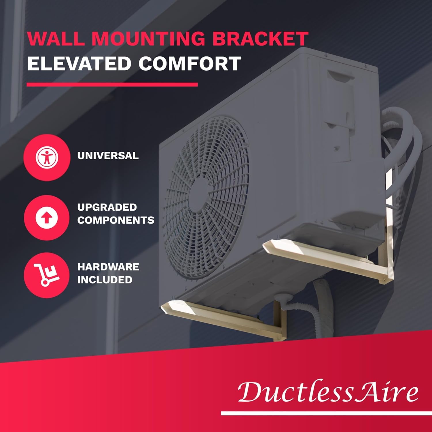 DuctlessAire Outdoor Wall Bracket - Mini Split Mounting Bracket - Ductless Air Conditioner Wall Mount - Mini Split AC/Heating System Accessories for Window AC, HVAC, Heat Pump & More (9000-36000 BTU)