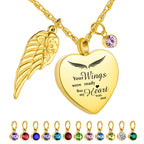 Dletay Heart Urn Necklace for Ashes with 12 Birthstones Cremation Jewelry for Ashes -Your Wings Were Ready My Heart Was Not
