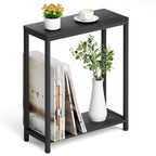 SLEEPING LAMB Narrow Small Side Table for Small Space, 2 Tier Sofa Skinny End Table for Living Room, Bedroom Beside Slim Nightstand, Rustic Brown and Classic Black