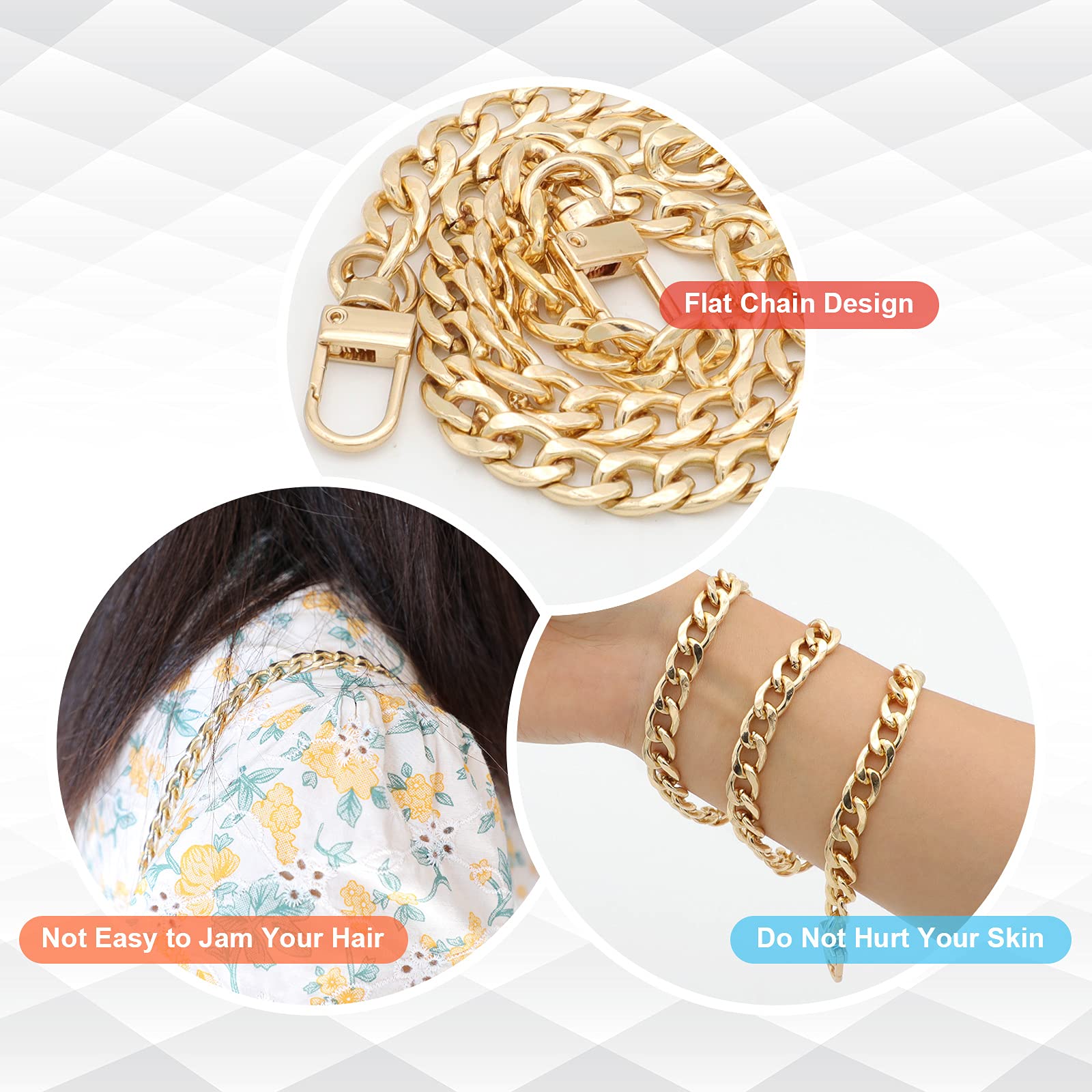 4 pièces chaînes plates de remplacement en fer de différentes tailles, sangle de chaîne en métal pour sac à main DIY, sac à bandoulière, sac à main, pochette par RAPUDA (15.4 Inch, 23.6 Inch, 31. 4 Inch, 47.2 Inch) Or