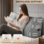 Huatean Home Headboard Pillow Queen, Backrest Triangular Wedge Pillow Headboard Queen, Large Cushion Headboard Wedge Pillows for Sitting in Bed, Daybed Bolster Pillow Headboard for Back Support, Gray
