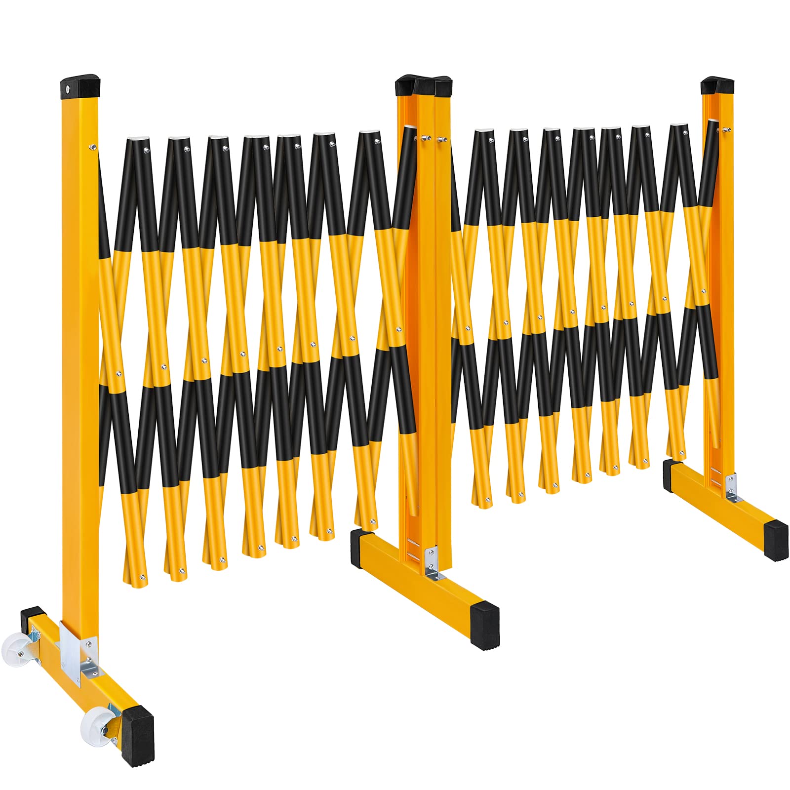 Amylove Expandable Barricade Security Yellow Black Mobile Parking Barrier 44 Inch High Driveway Fence Retractable Traffic Folding Portable Gate for Outdoor Road Garage Construction(16.4 Feet)