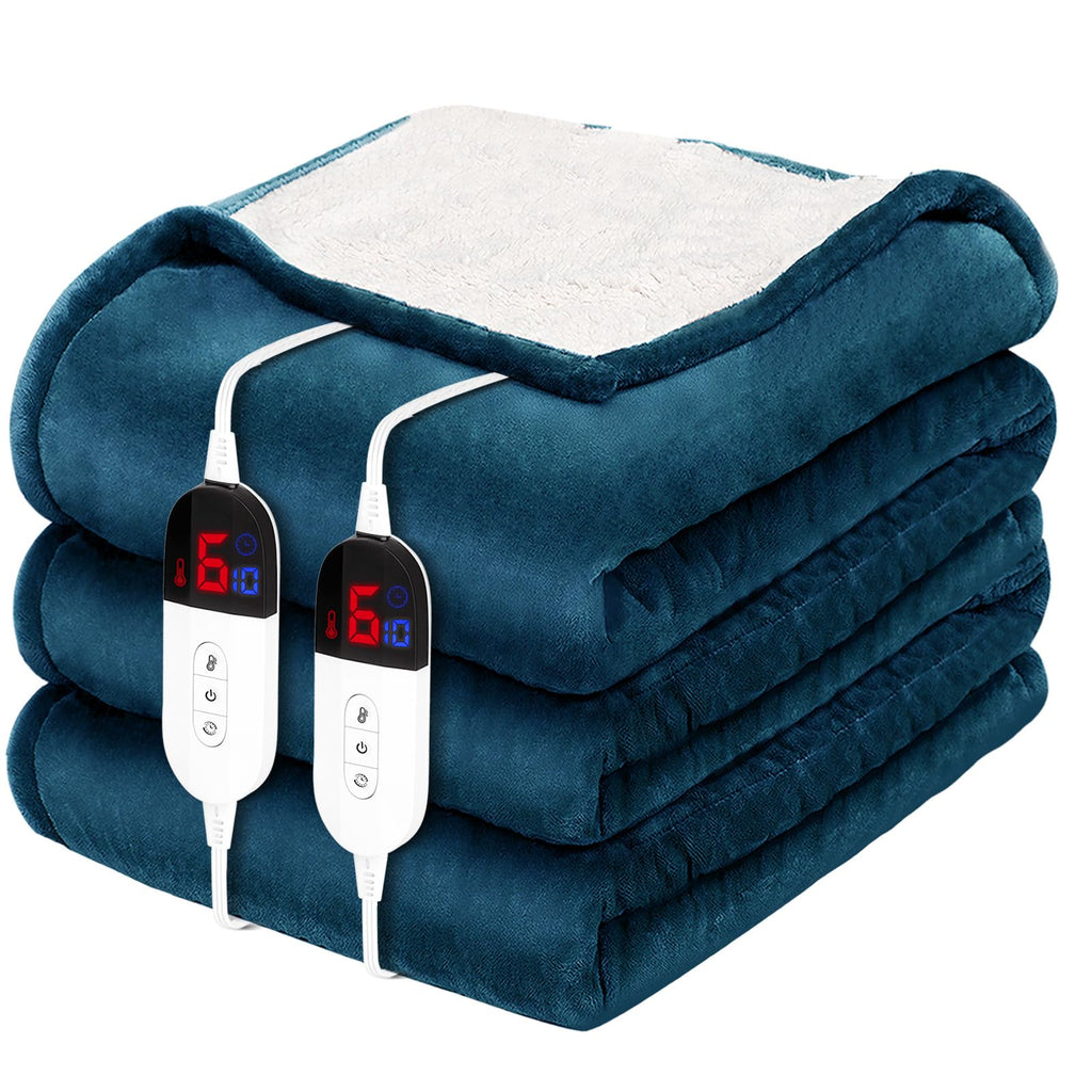 HOW'S MY HOUSE Heated Blanket 84" x 90", Dual Control Electric Blanket Queen Size with 10 Time Settings & 6 Heating Levels, Over-Heat Protection, Flannel Sherpa Super Cozy with ETL Certification, Gray