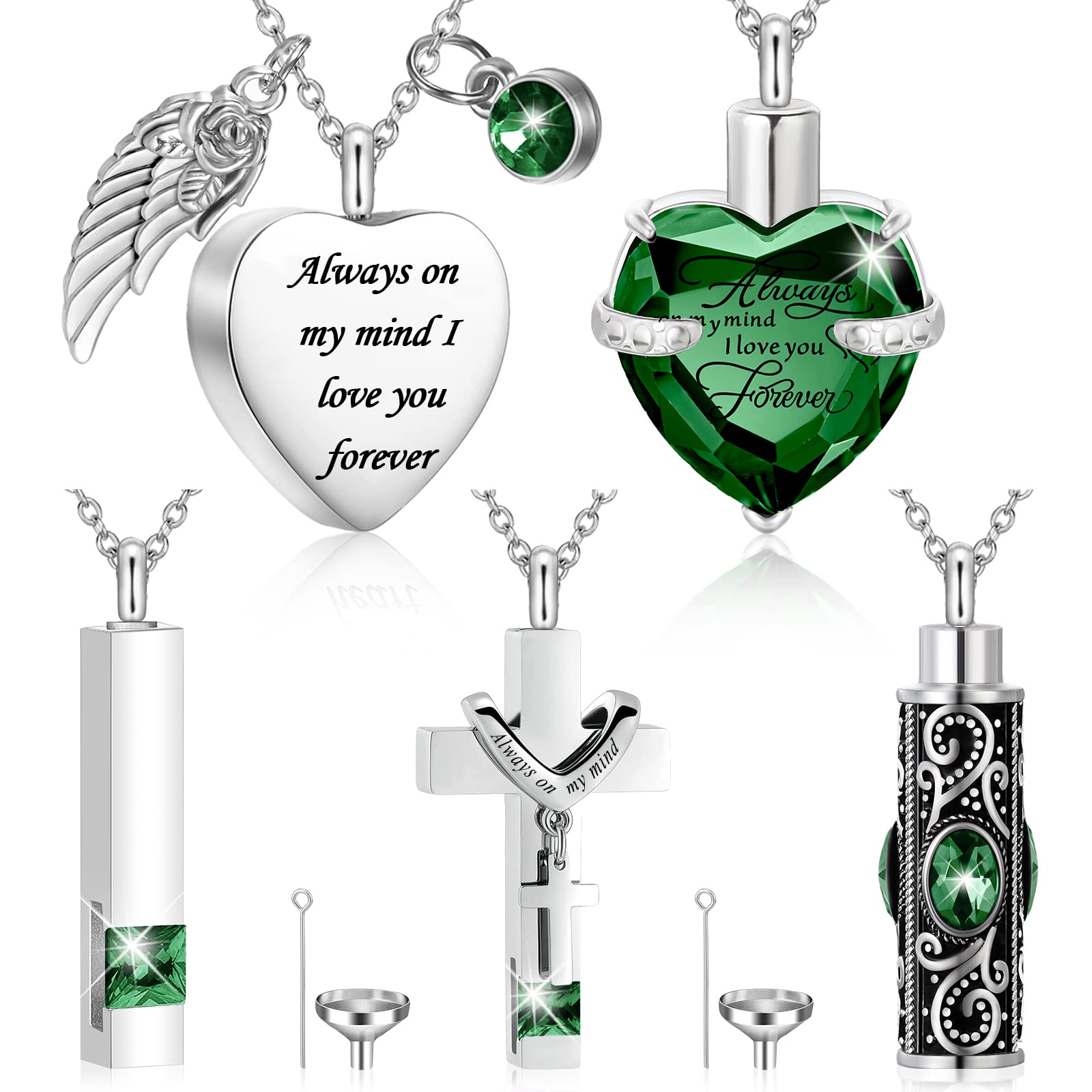 Fumete 5 Pcs Ashes Urn Necklace Keepsake Cremation Heart Cross Cubic Jewelry for Ashes Stainless Steel Memorial Locket Urn Keepsake Necklace for Women Men Loved Ones, 5 Styles
