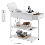 WLIVE Narrow Side Table with Charging Station, End Table for Living Room, Couch Side Table with Fabric Drawer for Bedroon, 11.8‘’W 23.6‘’L 24‘’H, Rustic Brown