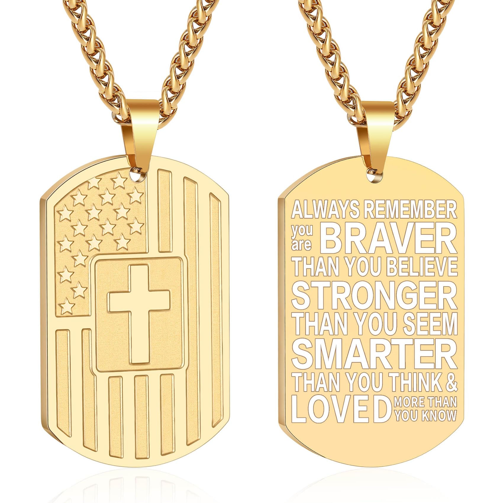 DuoDiner Graduation Gifts-American Dog Tag Necklace Bible Verse Pendant, First Communion Baptism Confirmation Religious Graduation Gifts for Him Boys Men Kids Teens Dad