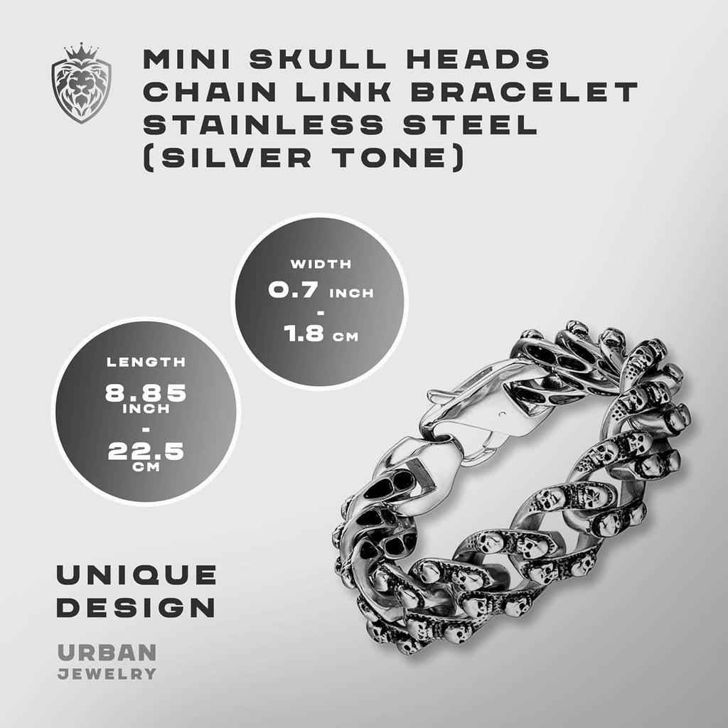 Urban Jewelry Skull Head Gothic Biker Bracelet for Men 316L Stainless Steel Mens Link Bracelet