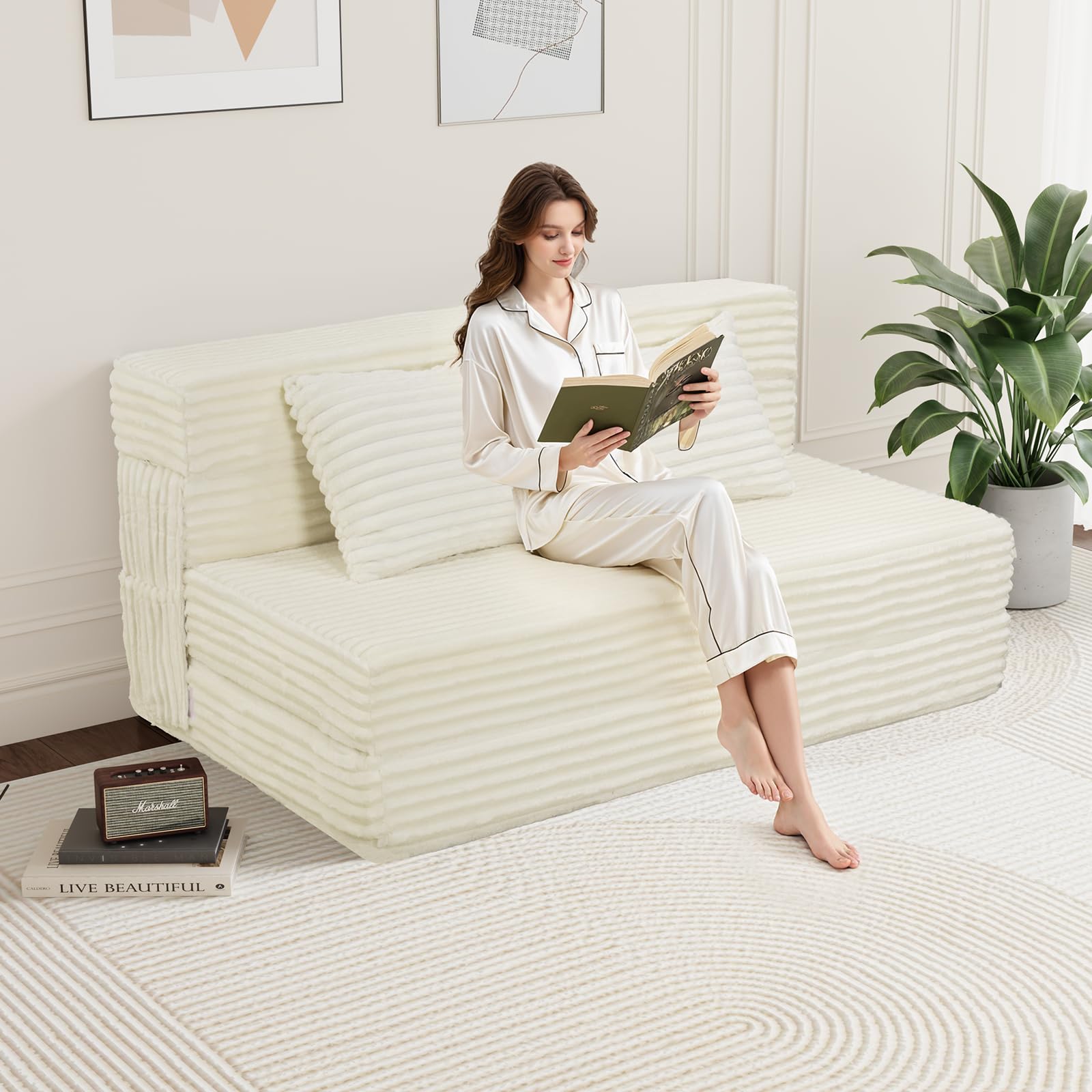 Folding Sofa Bed Twin - 4 in 1 Convertible Foldable Sleeper Chair with Pillow, Fold Out Couch, High-Density Foam Floor Mattress, Space-Saving Futon for Living Dorm Guest Room and Office, Grey