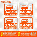 (4 pcs) Look for Cyclists - UV Weatherproof Clear Sticker - for Passenger Bicycle Bike Driver Safety Caution Sign - Taxi Car Open Door Window Cling Transparent Waterproof Vinyl Decals