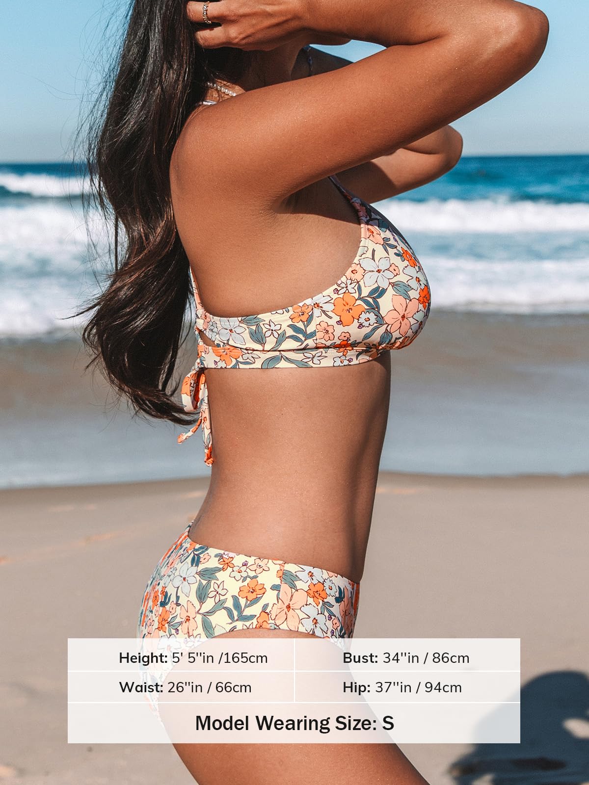 CUPSHE Bikini Set for Women Two Piece Swimsuits V Neck Low Rise Crisscross Back Self Tie Spaghetti Straps,S