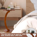 Leinuosen C Shaped Round End Table Solid Wood Handmade Side Table for Couch, Sofa, Living Room, Coffee and Eating Snack Tray (C Shaped Round,13.39 x13.39 x 23.43 Inch)
