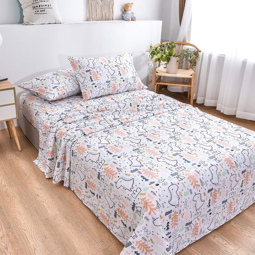 ست ملحفه کودکان یونیکورن صورتی JSD، سایز تویین، ۳ تکه، ملحفه‌های رختخواب میکروفایبر چاپ شده با طرح رنگین کمان برای دختران، جیب عمیق