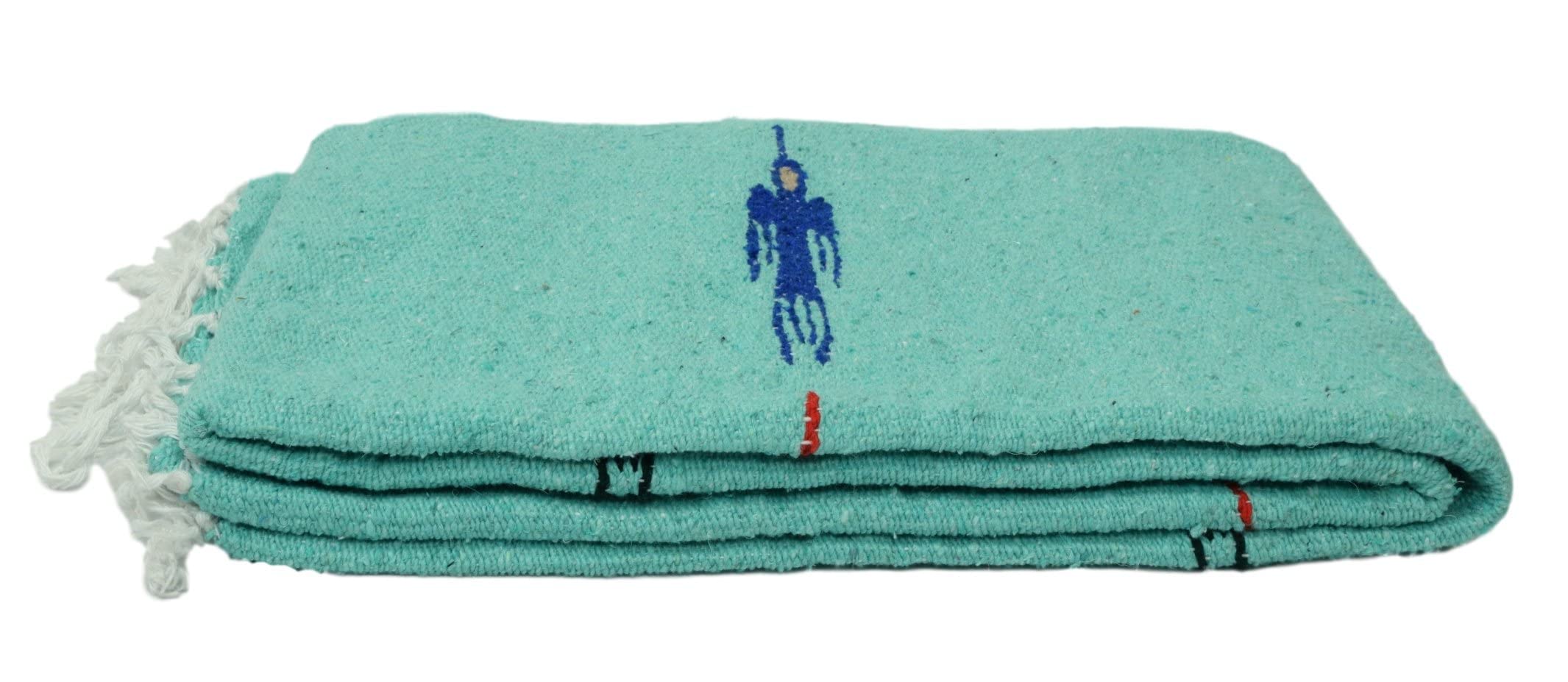 Open Road Goods Mint Green/Teal Thunderbird Heavyweight Yoga Blanket- Made for Yoga! Hand-Made Mexican Blanket (Acrylic Blend, XL)