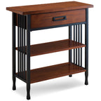 Leick Home Mission Impeccable Bookshelf, Solid Wood, 2 Drawers, 2 Shelves, Slatted Sides, Blackened Hardware, Easy Assembly, Russet Brown, 12 in D x 34 in W x 30 in H, Item 8261