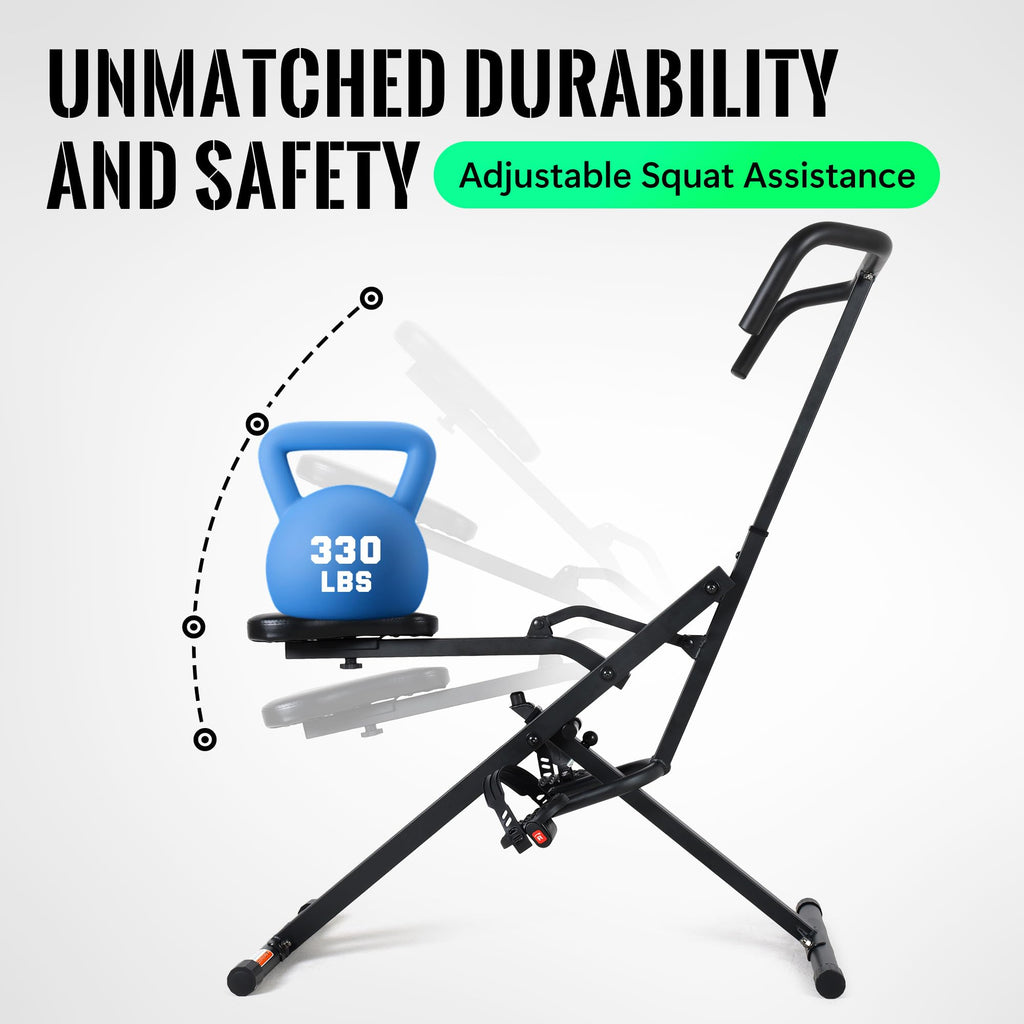 Leikefitness Entraîneur d'Assistance Squat pour Machine de Fitness des Jambes pour Gym à Domicile Machine à Squat, Machine 2 en 1 Vélo & Rameur pour Fessiers, Fessiers, Cuisses, Noir