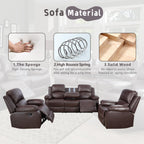 Bonded Leather Living Room Furniture Set Reclining Sofa Set Loveseat Furniture Sets in Living Room Sofa Recliners (3 Pieces, Brown)